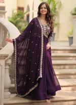 Georgette Wine Party Wear Embroidery Work Readymade Gown With Dupatta